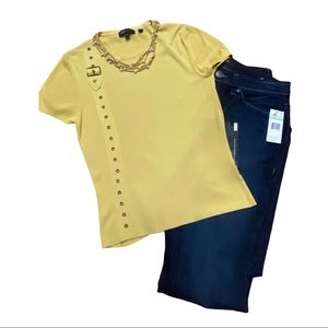 bcbgmaxazria pea green shirt w/decorative buckle